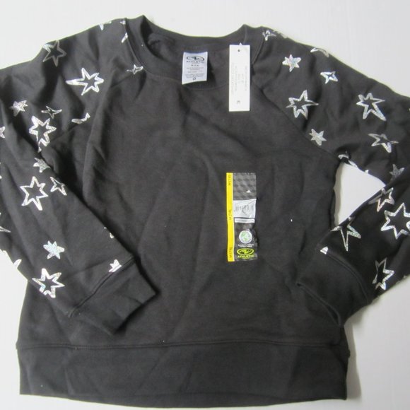 Athletic Works M 7 8 Girls shimmer silver stars black sweatshirt NWT - Picture 1 of 4